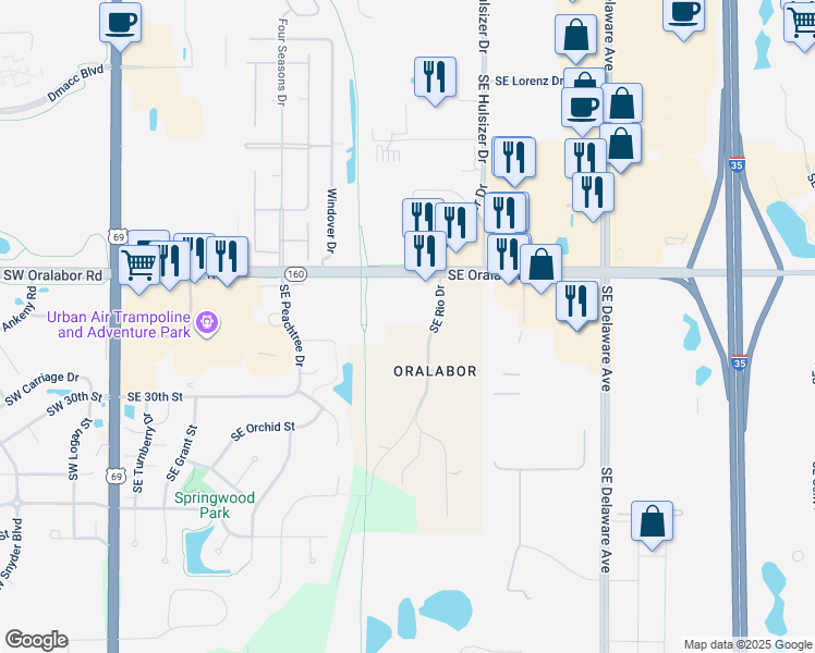 map of restaurants, bars, coffee shops, grocery stores, and more near 7730 Northeast 19th Lane in Ankeny