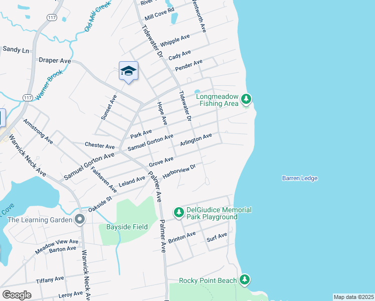 map of restaurants, bars, coffee shops, grocery stores, and more near 149 Grove Avenue in Warwick