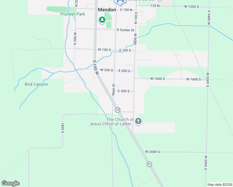 map of restaurants, bars, coffee shops, grocery stores, and more near 18 East 300 South in Mendon