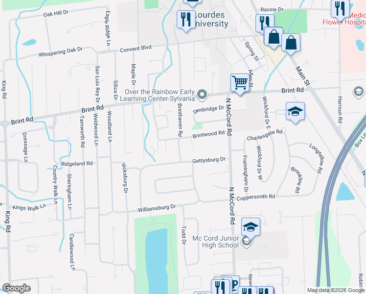 map of restaurants, bars, coffee shops, grocery stores, and more near 4815 Sandlewood Court in Sylvania