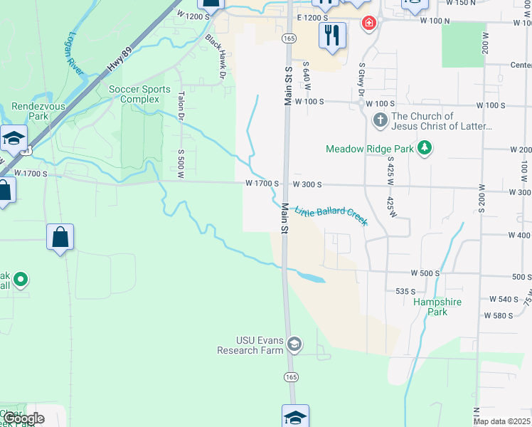 map of restaurants, bars, coffee shops, grocery stores, and more near 1761 Main Street in Logan