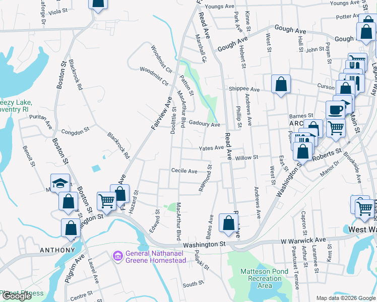 map of restaurants, bars, coffee shops, grocery stores, and more near 5 Yates Avenue in Coventry