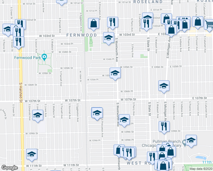 map of restaurants, bars, coffee shops, grocery stores, and more near 247 West 106th Street in Chicago