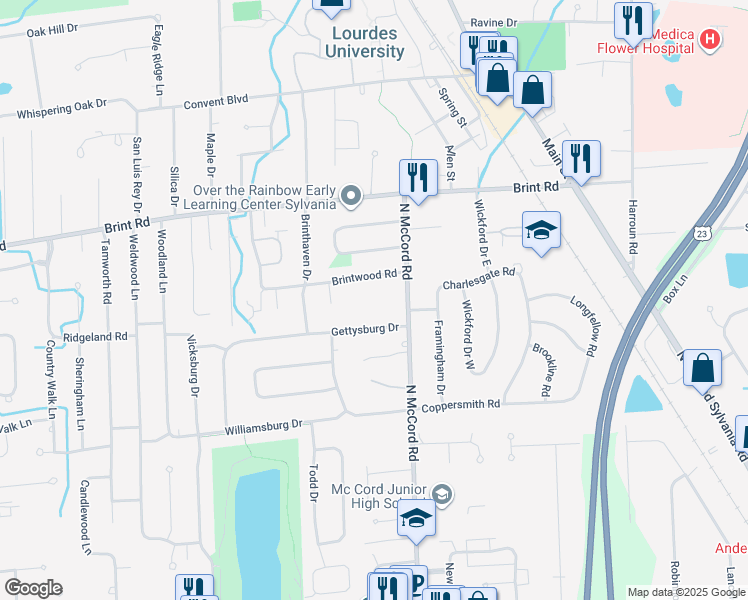 map of restaurants, bars, coffee shops, grocery stores, and more near 4765 N McCord Rd in Sylvania