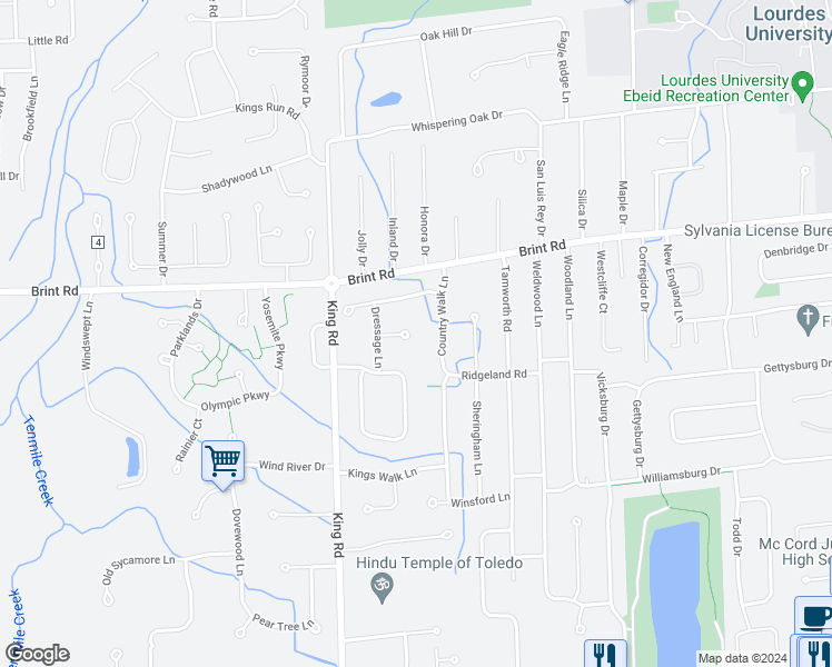 map of restaurants, bars, coffee shops, grocery stores, and more near 7356 Caracole Court in Sylvania