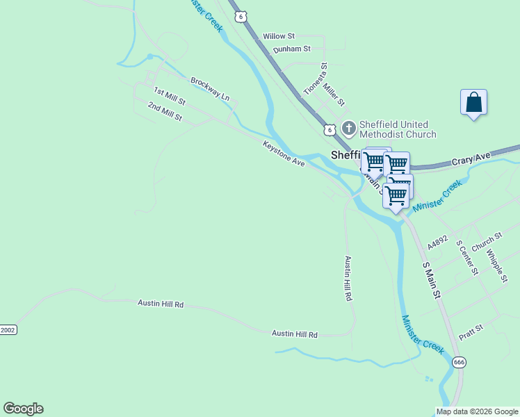 map of restaurants, bars, coffee shops, grocery stores, and more near 1493 Austin Hill Road in Sheffield