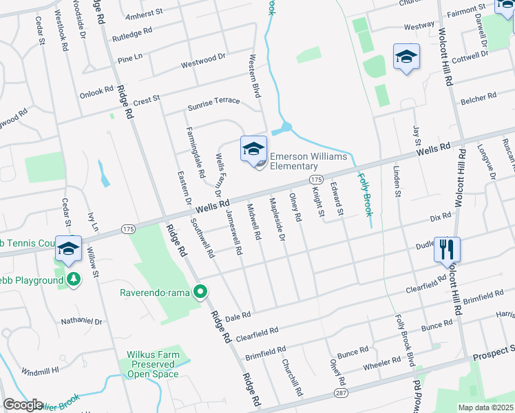 map of restaurants, bars, coffee shops, grocery stores, and more near 14 Midwell Road in Wethersfield