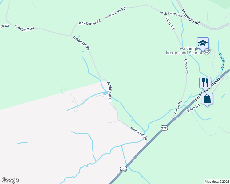 map of restaurants, bars, coffee shops, grocery stores, and more near 50 Rabbit Hill Road in Washington