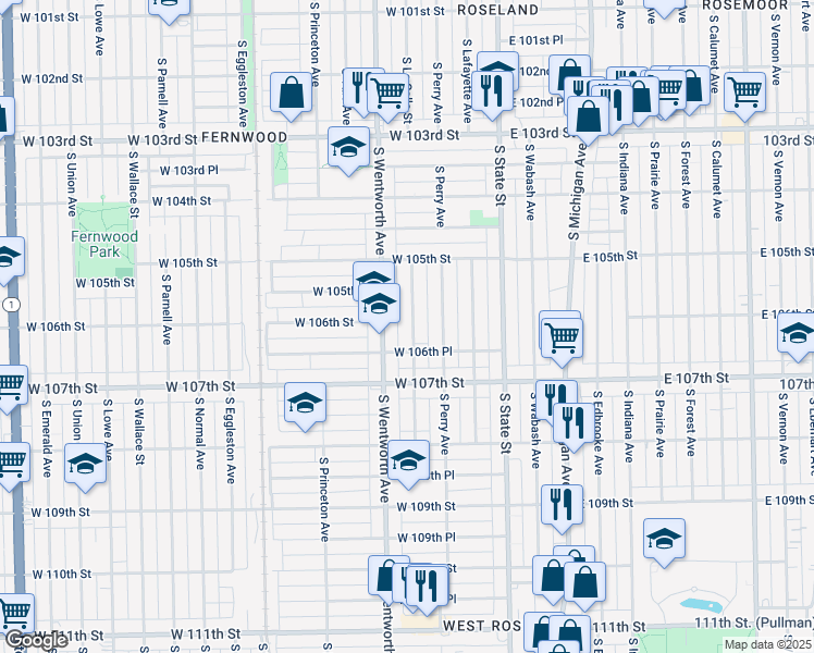 map of restaurants, bars, coffee shops, grocery stores, and more near 10602 South La Salle Street in Chicago