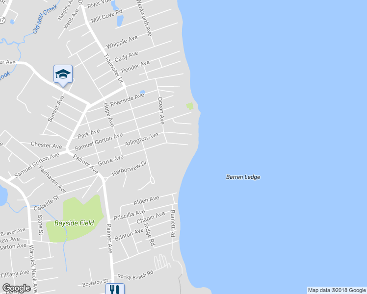 map of restaurants, bars, coffee shops, grocery stores, and more near 30 Grove Avenue in Warwick