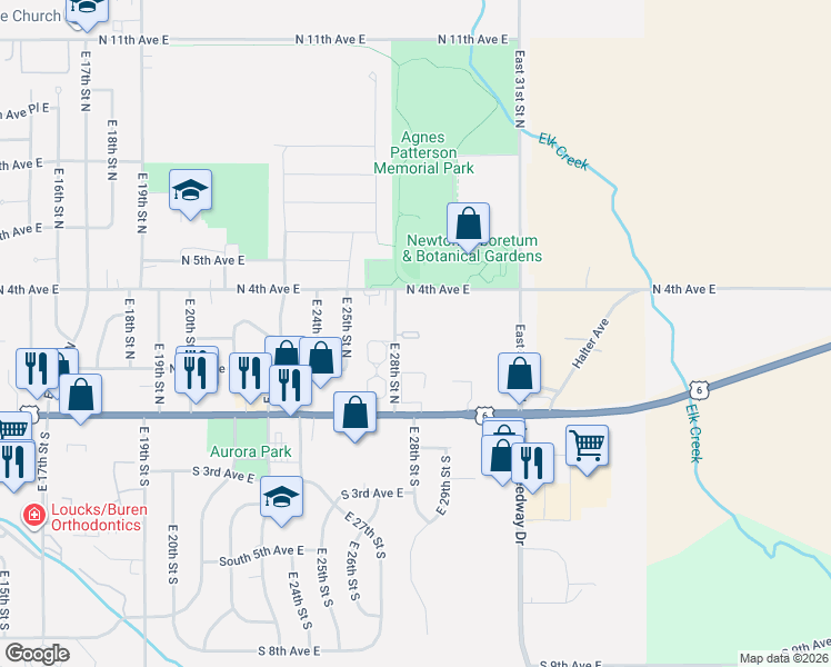 map of restaurants, bars, coffee shops, grocery stores, and more near 220 East 28th Street North in Newton