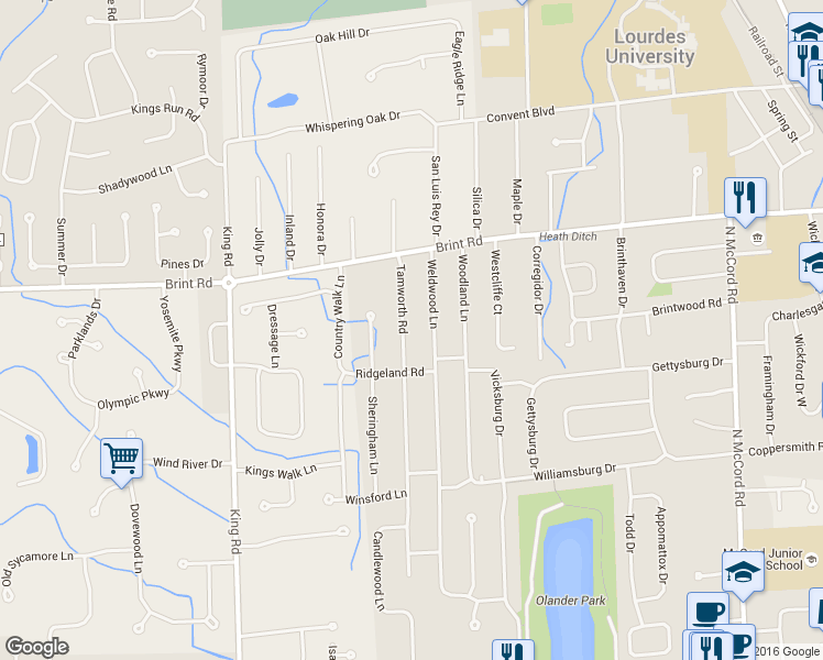 map of restaurants, bars, coffee shops, grocery stores, and more near 4818 Tamworth Road in Sylvania