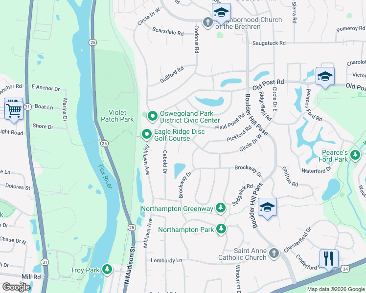map of restaurants, bars, coffee shops, grocery stores, and more near 6 Barclay Court in Montgomery