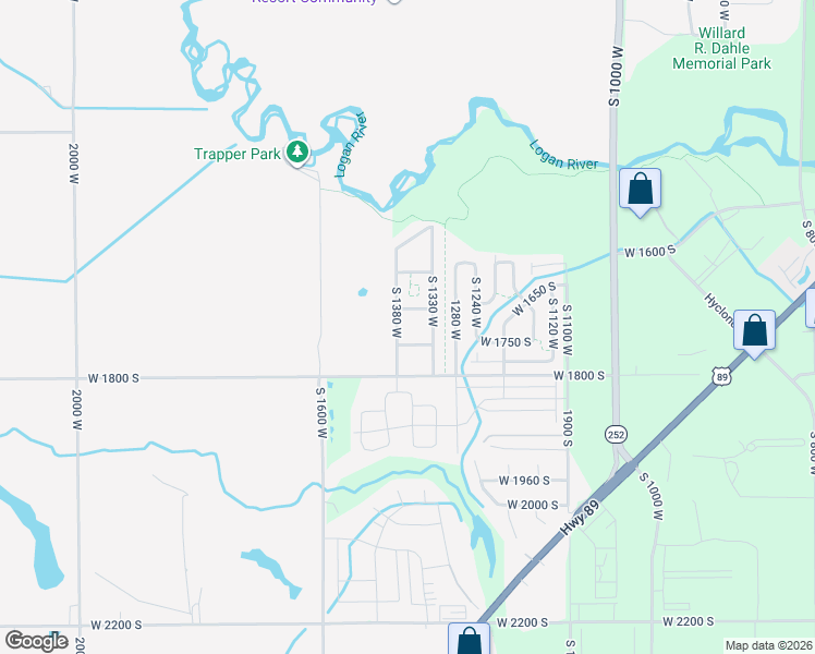 map of restaurants, bars, coffee shops, grocery stores, and more near 1700 South 1380 West in Logan