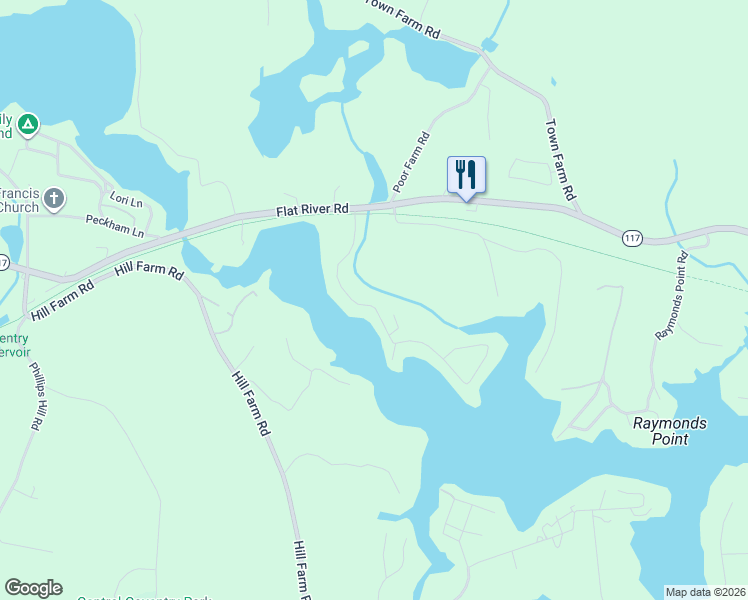 map of restaurants, bars, coffee shops, grocery stores, and more near 49 Acres of Pine Road in Coventry