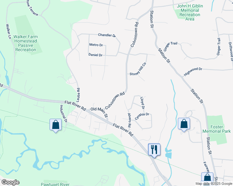 map of restaurants, bars, coffee shops, grocery stores, and more near 12 Colvintown Road in Coventry