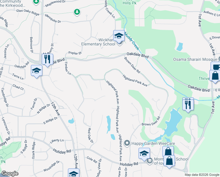 map of restaurants, bars, coffee shops, grocery stores, and more near 791 Highland Park Avenue in Coralville