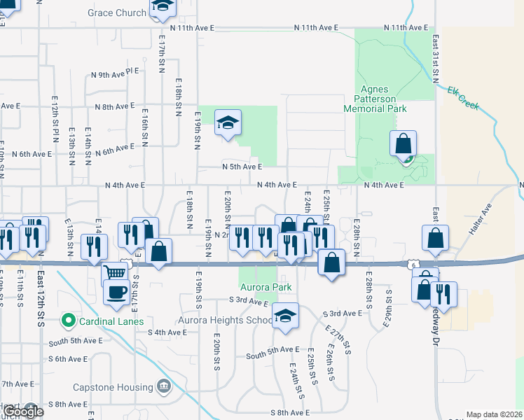 map of restaurants, bars, coffee shops, grocery stores, and more near 2010 North 3rd Avenue East in Newton