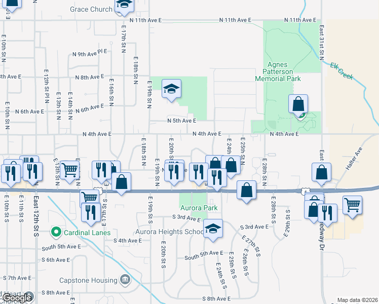 map of restaurants, bars, coffee shops, grocery stores, and more near 2010 North 3rd Avenue East in Newton