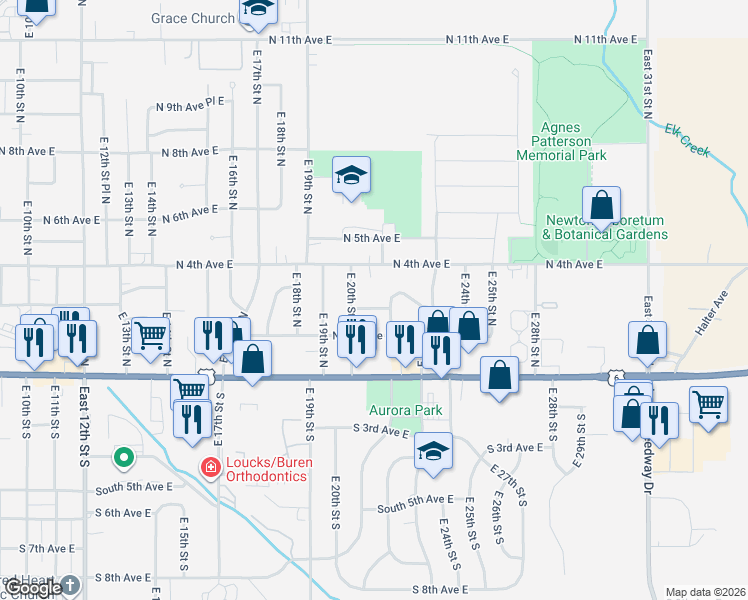 map of restaurants, bars, coffee shops, grocery stores, and more near 2010 North 3rd Avenue East in Newton