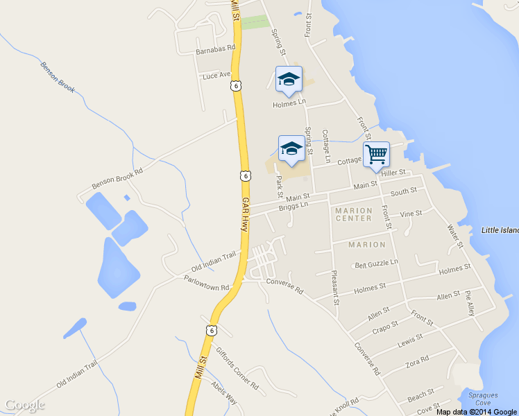 map of restaurants, bars, coffee shops, grocery stores, and more near 106 Main Street in Marion