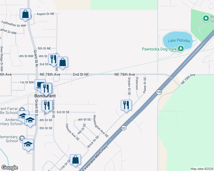 map of restaurants, bars, coffee shops, grocery stores, and more near in Bondurant
