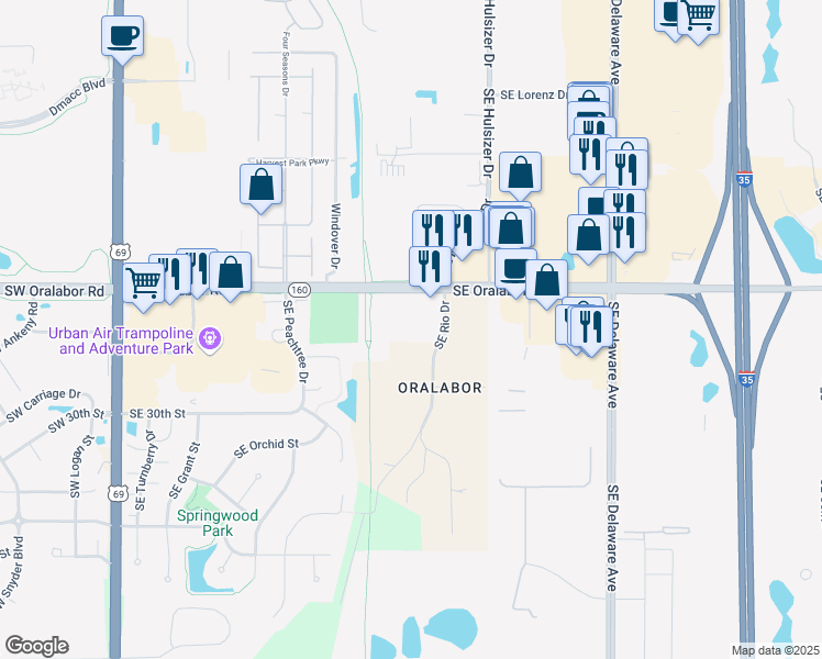 map of restaurants, bars, coffee shops, grocery stores, and more near 7730 Northeast 19th Lane in Ankeny