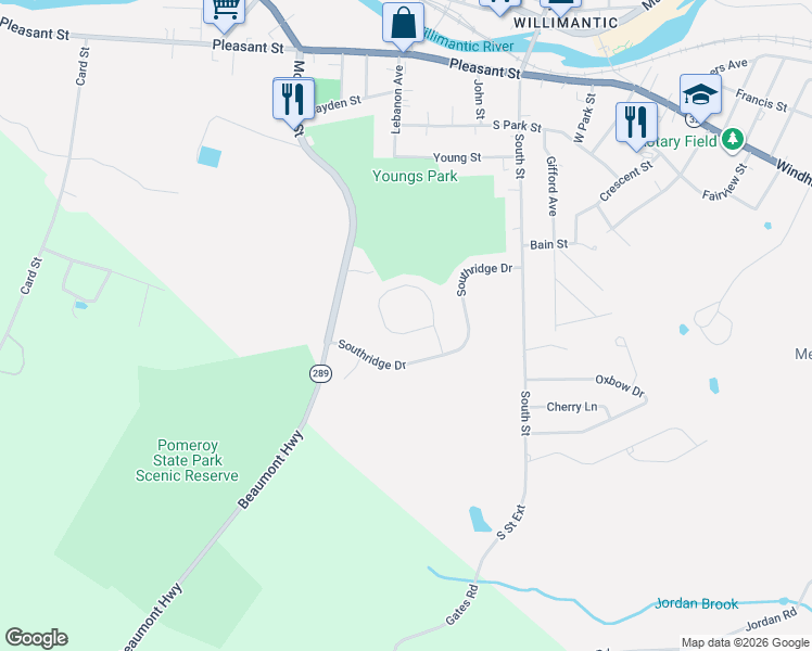 map of restaurants, bars, coffee shops, grocery stores, and more near 189 Orchard Hill Lane in Windham