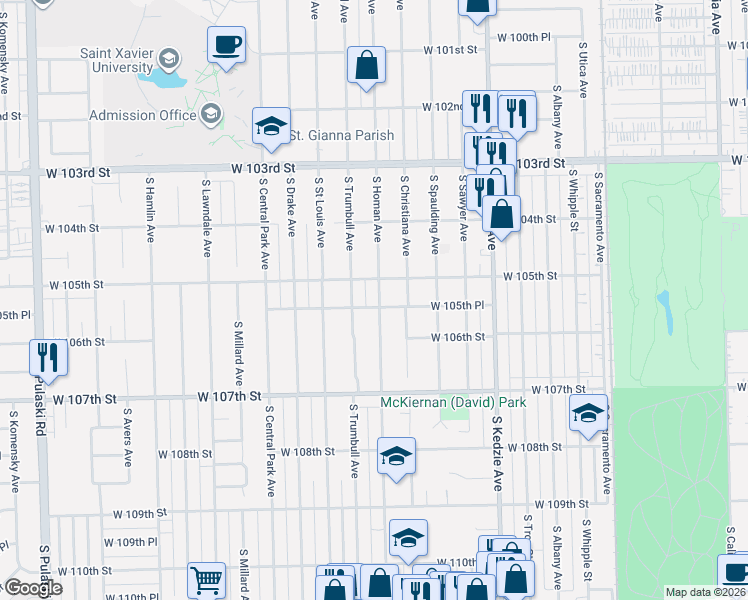 map of restaurants, bars, coffee shops, grocery stores, and more near 10532 South Homan Avenue in Chicago