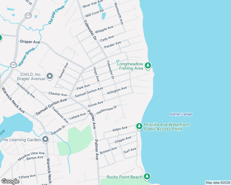 map of restaurants, bars, coffee shops, grocery stores, and more near 149 Grove Avenue in Warwick