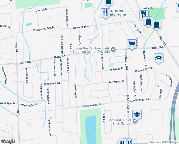 map of restaurants, bars, coffee shops, grocery stores, and more near 4831 New England Lane in Sylvania
