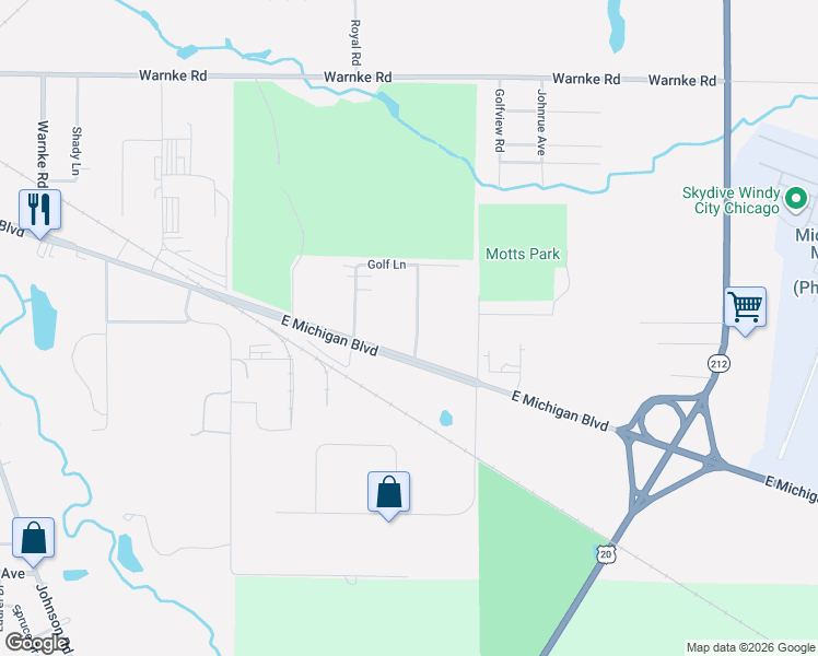 map of restaurants, bars, coffee shops, grocery stores, and more near 101-103 Leeds Avenue in Michigan City