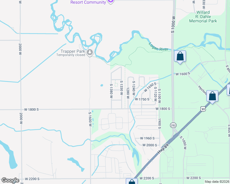 map of restaurants, bars, coffee shops, grocery stores, and more near 1362 West 1690 South in Logan