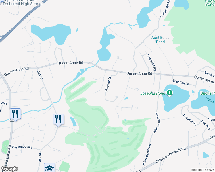 map of restaurants, bars, coffee shops, grocery stores, and more near 28 Hillcrest Drive in Harwich