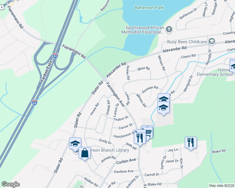 map of restaurants, bars, coffee shops, grocery stores, and more near 909 Farmington Avenue in New Britain