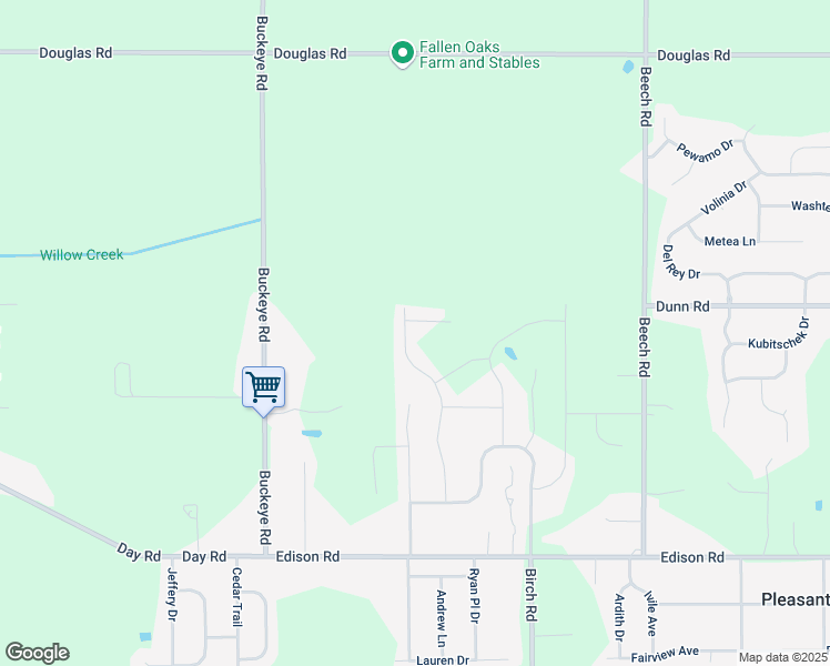 map of restaurants, bars, coffee shops, grocery stores, and more near 54655 Birch Road in Osceola