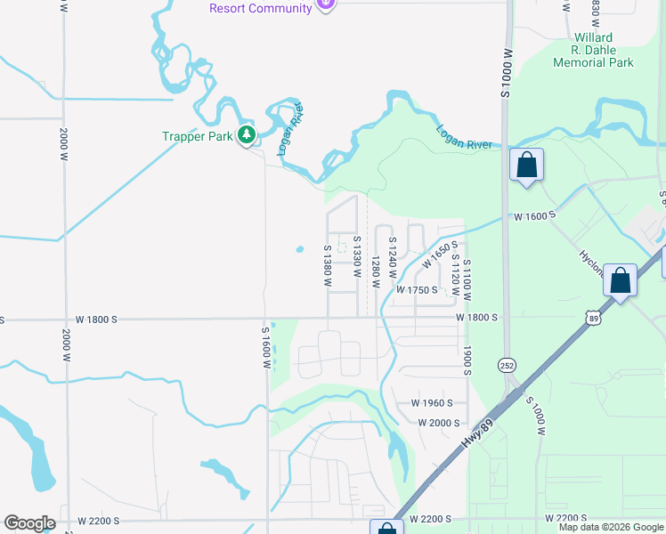 map of restaurants, bars, coffee shops, grocery stores, and more near 1700 South 1380 West in Logan