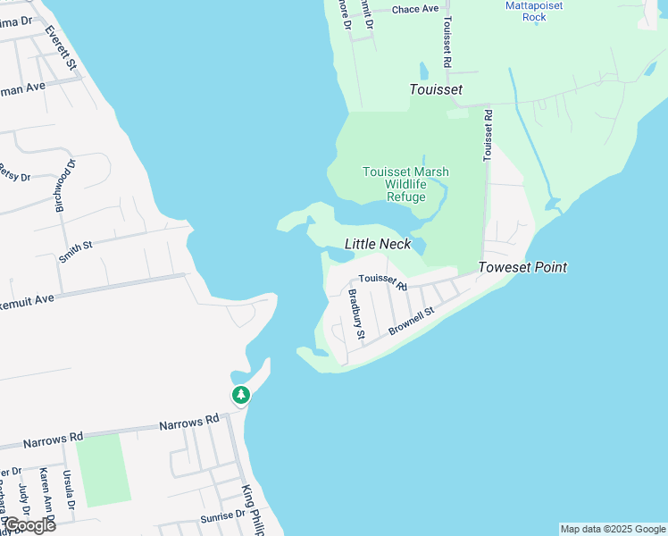 map of restaurants, bars, coffee shops, grocery stores, and more near 7 Touisset Road in Warren
