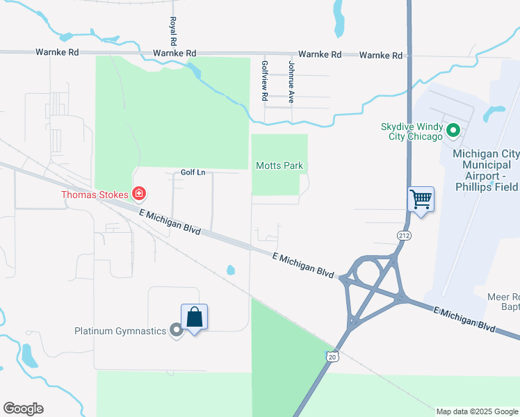 map of restaurants, bars, coffee shops, grocery stores, and more near 106 Tulip Tree Drive in Michigan City