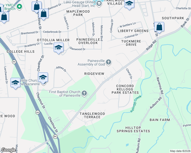 map of restaurants, bars, coffee shops, grocery stores, and more near 6216 Marlo Drive in Painesville