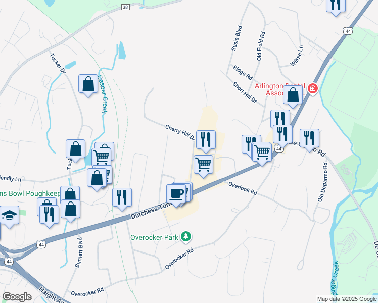 map of restaurants, bars, coffee shops, grocery stores, and more near 102 Cherry Hill Drive in Arlington