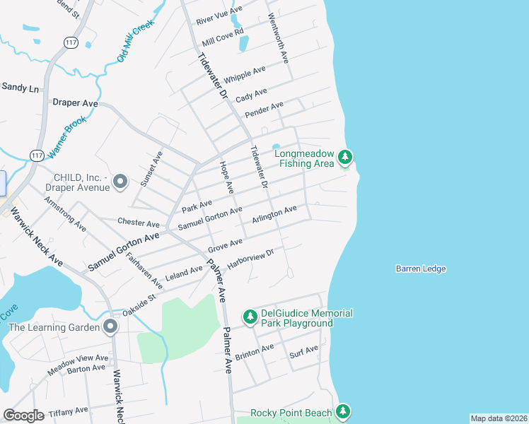 map of restaurants, bars, coffee shops, grocery stores, and more near 149 Grove Avenue in Warwick