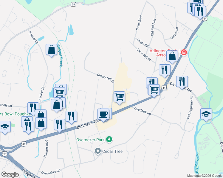 map of restaurants, bars, coffee shops, grocery stores, and more near 415 Cherry Hill Drive in Arlington