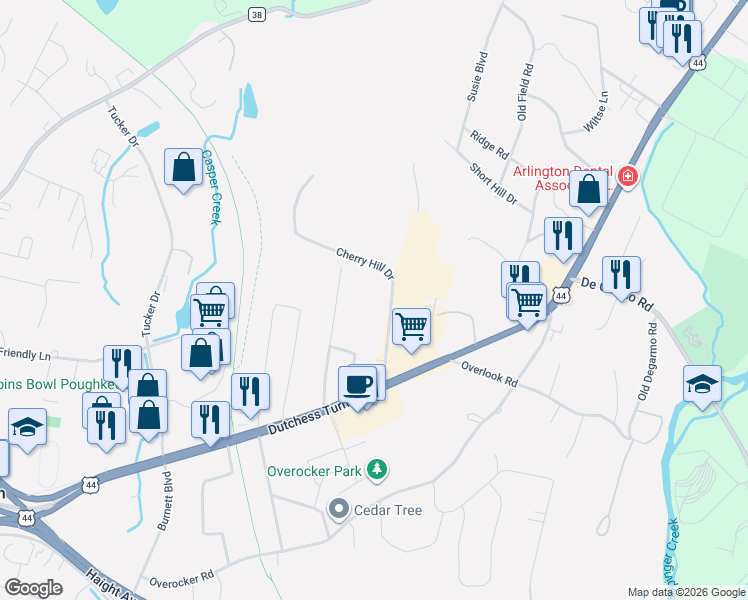 map of restaurants, bars, coffee shops, grocery stores, and more near 415 Cherry Hill Drive in Arlington