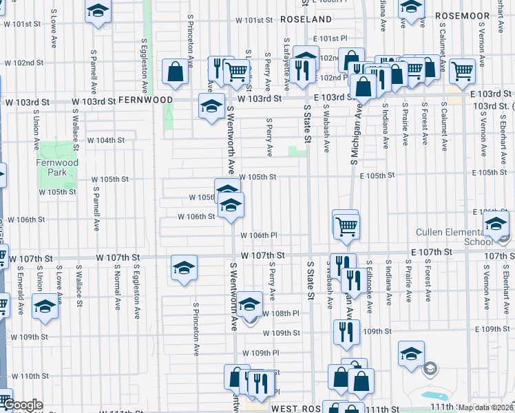 map of restaurants, bars, coffee shops, grocery stores, and more near 10602 South La Salle Street in Chicago