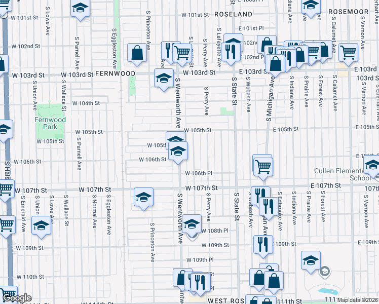 map of restaurants, bars, coffee shops, grocery stores, and more near 10602 South La Salle Street in Chicago