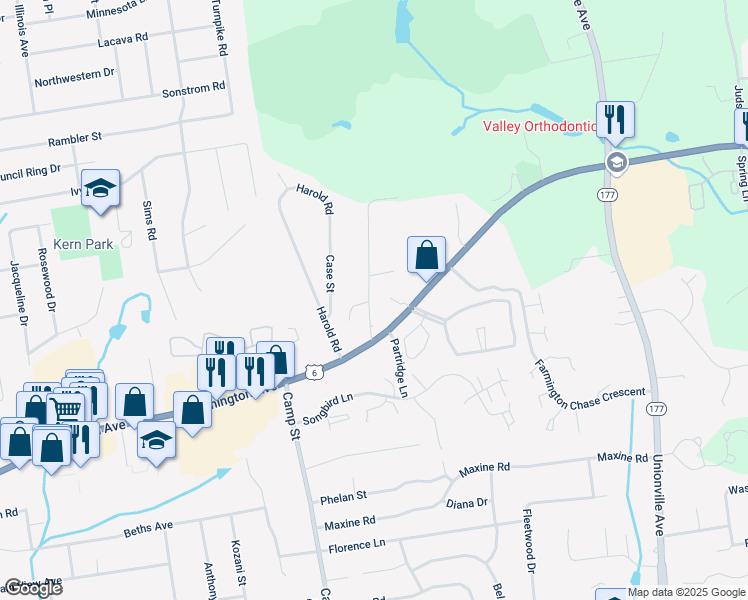 map of restaurants, bars, coffee shops, grocery stores, and more near 372 Scott Swamp Road in Farmington