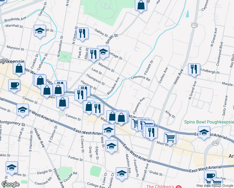 map of restaurants, bars, coffee shops, grocery stores, and more near 58 Pershing Avenue in Poughkeepsie