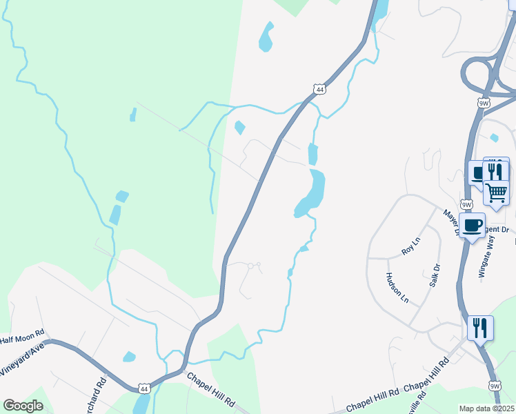 map of restaurants, bars, coffee shops, grocery stores, and more near 272 Vineyard Avenue in Highland