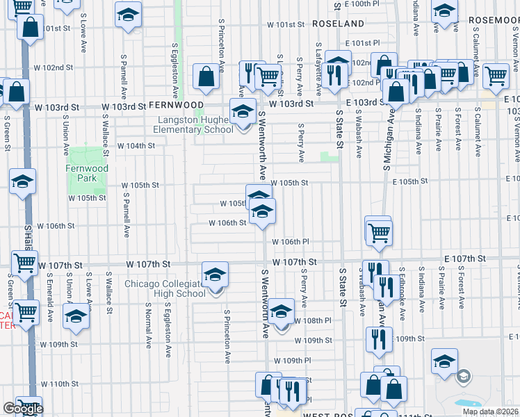 map of restaurants, bars, coffee shops, grocery stores, and more near 10510 South Wentworth Avenue in Chicago